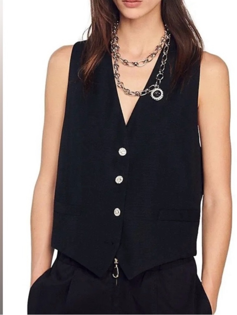 NWT Sandro Mariel Black Rhinestone Vest Sz 40